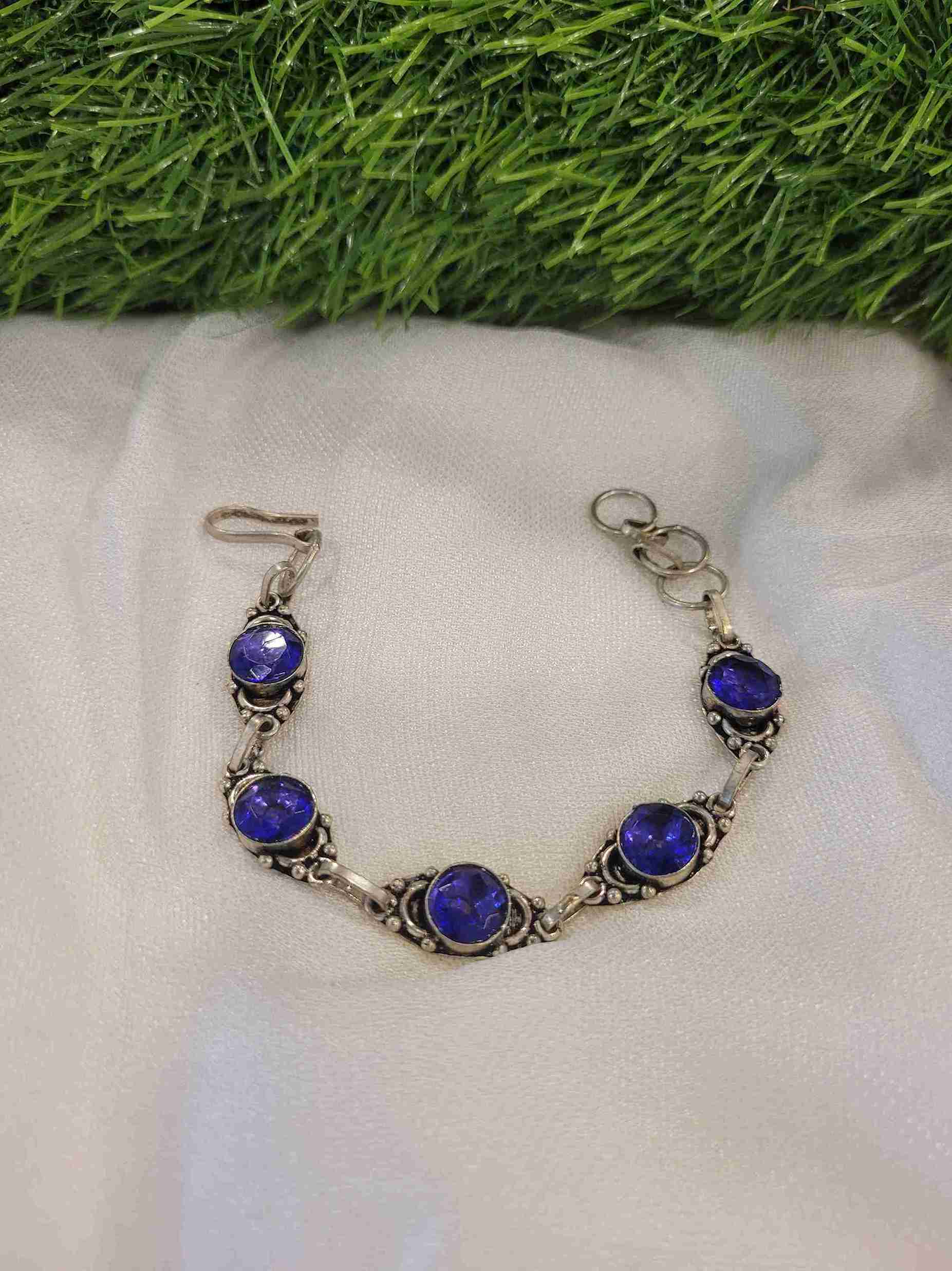 20240817_140950_11zon GERMAN SILVER PREMIUM BRACELET - BLUE STONE - Image 1