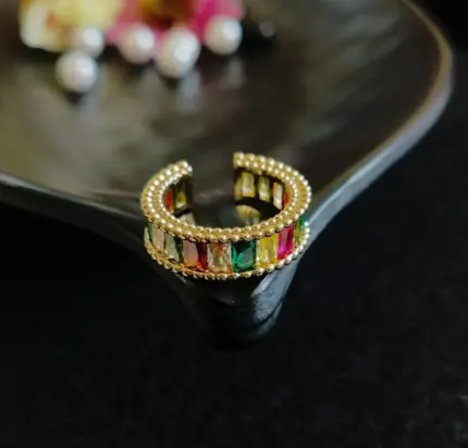 Gold/Silver Plated Multi Colour Baguette Adjustable Finger Ring