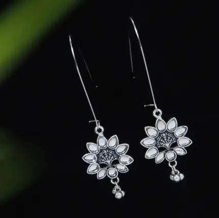 Antique Gold /Silver Plated Multi Coloured Hanging Beads Floral Design Earring (Copy)