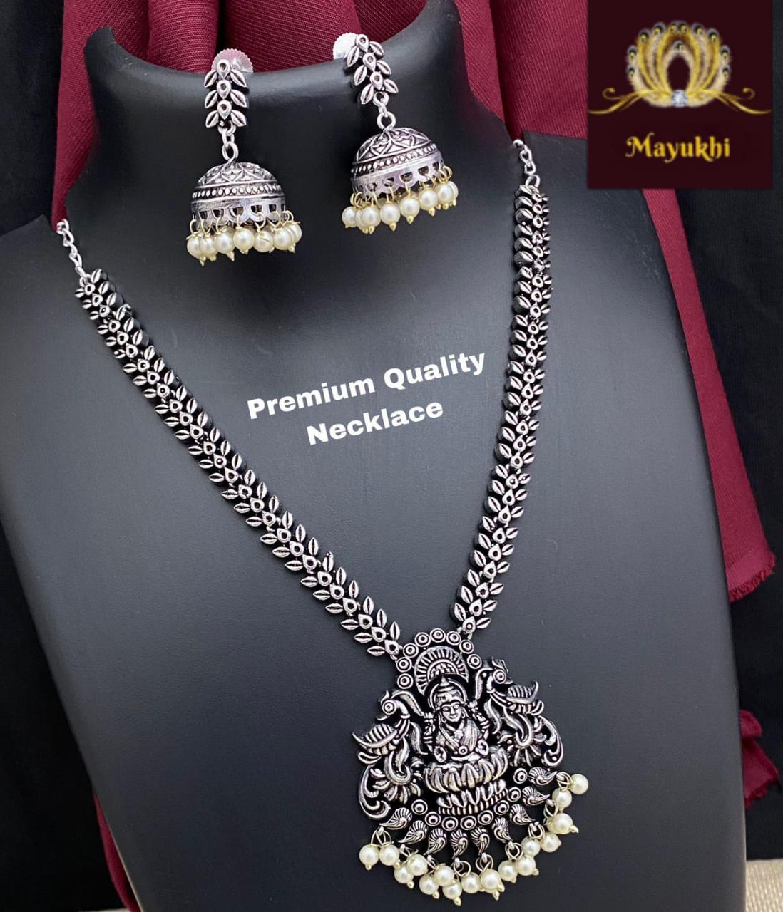 IMG-20240702-WA0053 GERMAN SILVER LEKSHMI DEVI BLACK STONE NECKPIECE - Image 1