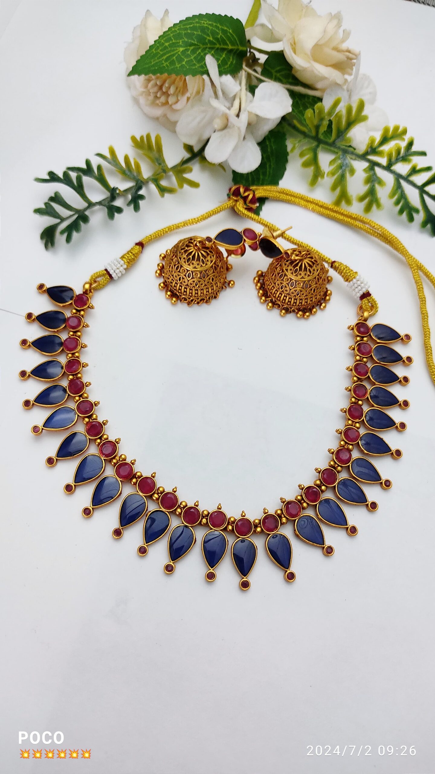 IMG-20240704-WA0057 PREMIUM ANTIQUE GOPI NECKLACE BLUE - Image 1