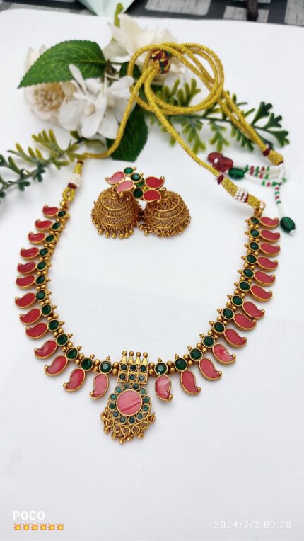PREMIUM ANTIQUE GOPI NECKLACE PINK WITH PENDENT