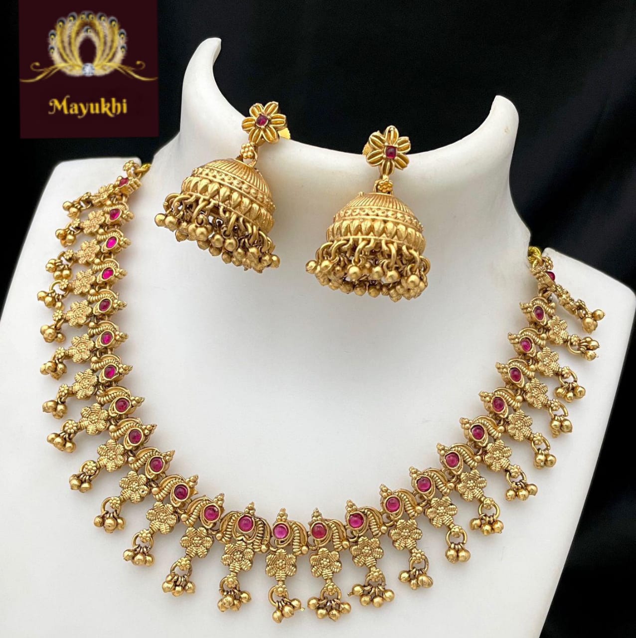 IMG-20240713-WA0218 ELEGANT FLORAL NECKLACE - RUBY STONE - Image 1