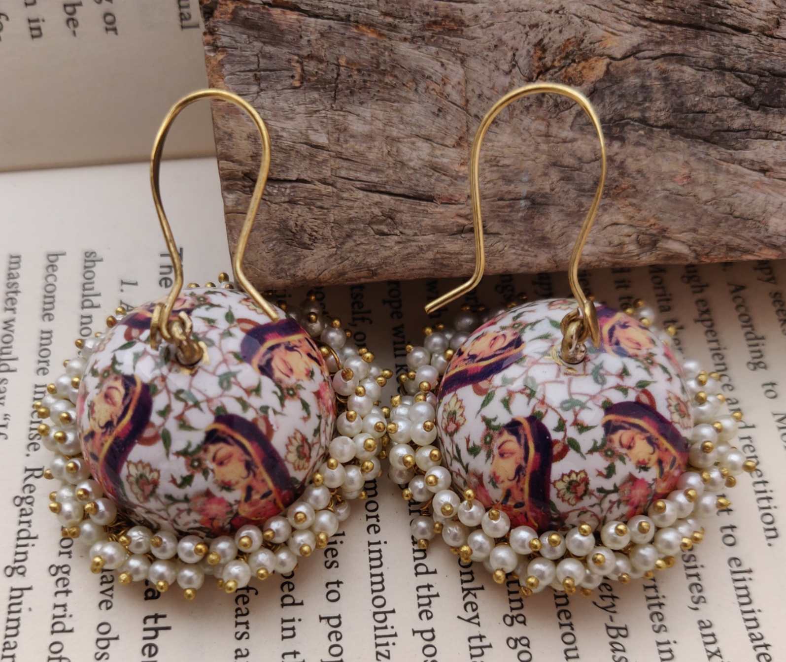 -NaaR1uXiijvivMWAdz3 (1) MEENAKARI JUMKA -FLORAL DESIGN -HANDPAINTED WHITE LADY DESIGN - Image 1
