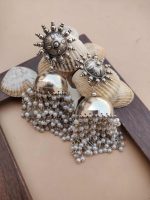 SILVER OXI PEARL HANGING LIGHT WEIGHT JUMKA
