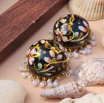MEENAKARI HAND PAINTED JUMKAS  - LIGHT WEIGHT -BLACK FLORAL