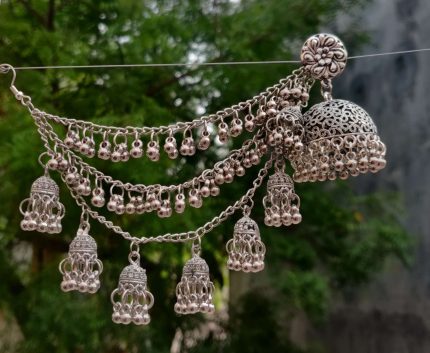 BAHUBALI JUMKAS WITH 3 LAYER STRING