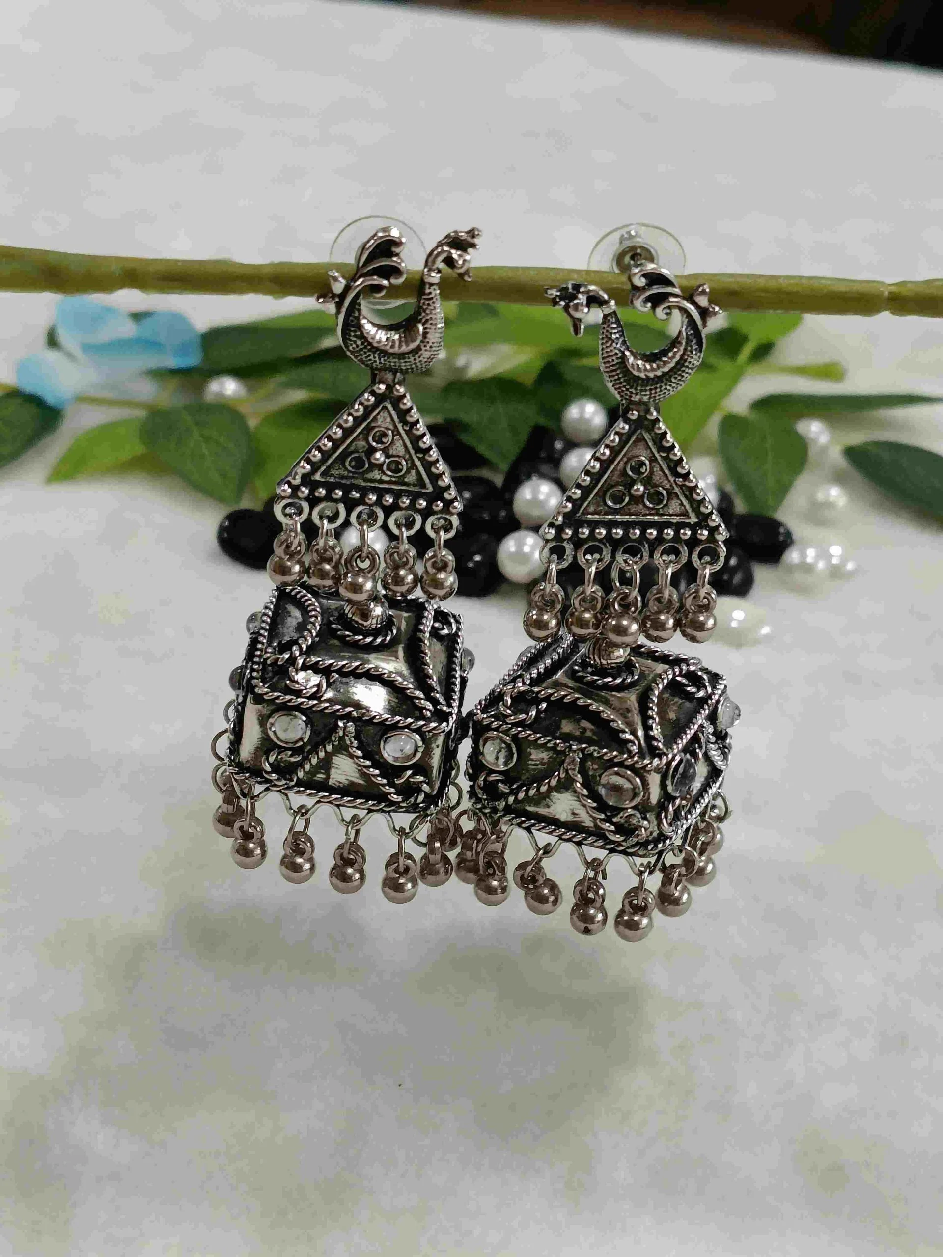 OXDER-4222-scaled Silver Oxidised Layered Jhumka Earring - Image 1