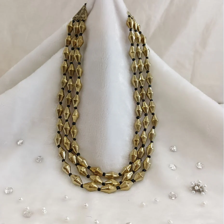 OXDNK-1740 Gold Tone Plated Oxidised Long Bormala With Three Layer Necklace - Image 1