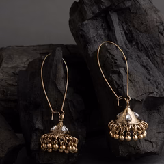 Gold Plated Long Hook Closure Antique Jhumki Earring