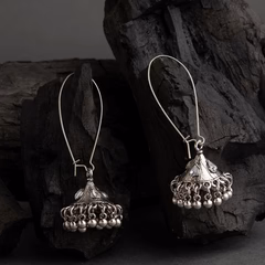 Silver Plated Shanku Shaped Stone Studded With Beads Fashion Antique Earring