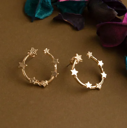 ROSEGOLD  Plated Circular Star Design Art Drop Earring
