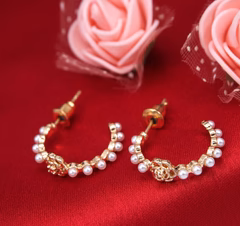 Gold Plated White Pearls Small Hoops Earring