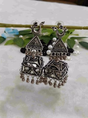 Silver Oxidised Layered Jhumka Earring
