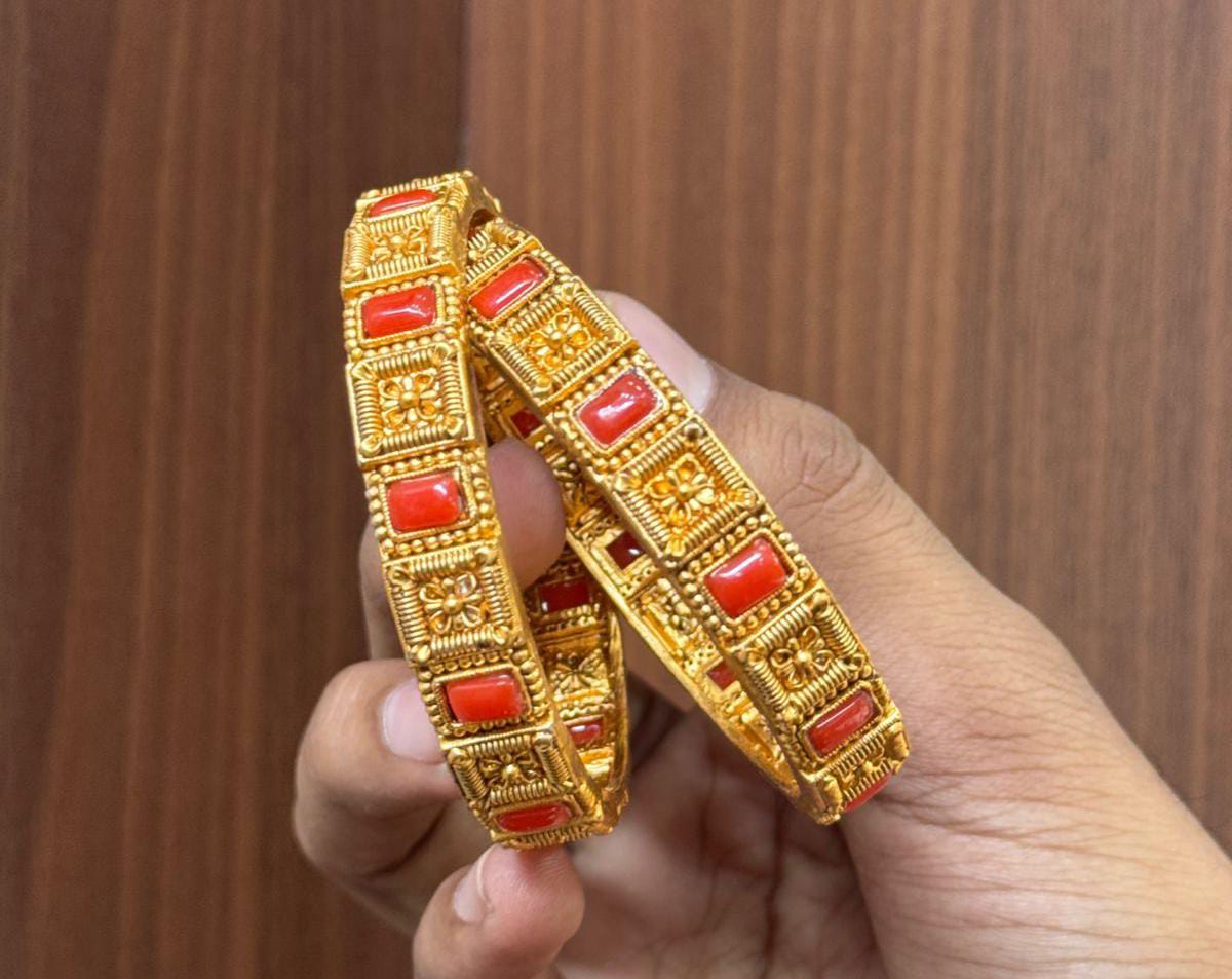 IMG-20250403-WA0000 CORAL STONE ANTIQUE BANGLE -SQUARE DESIGN - Image 1