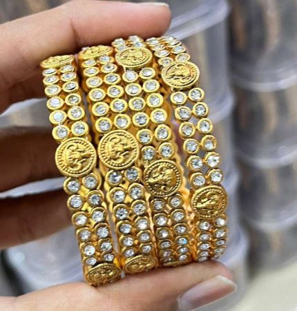 WHITE STONE  COIN BANGLES -