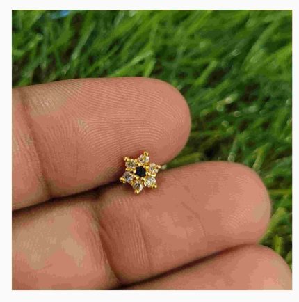 MUKHI STAR NOSEPINS BY MAYUKHI - WHITE WITH MID BLACK STONE