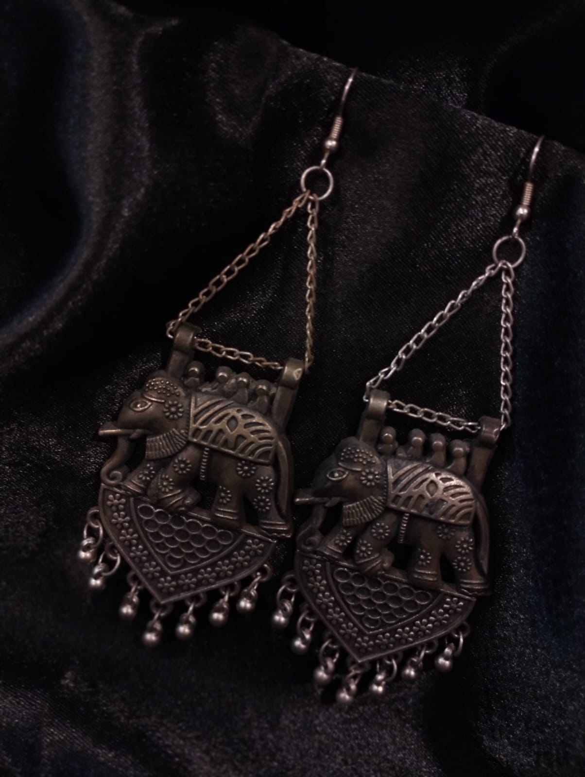 IMG-20250605-WA0091 GERMAN SILVER BLACK ELEPHANT EARRINGS - Image 1