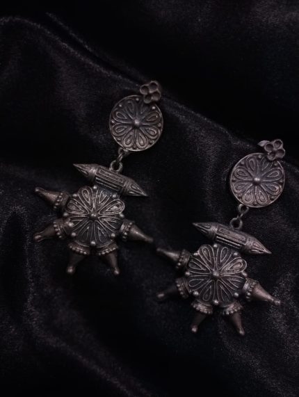 GERMAN SILVER BLACK CHAKRA EARRINGS