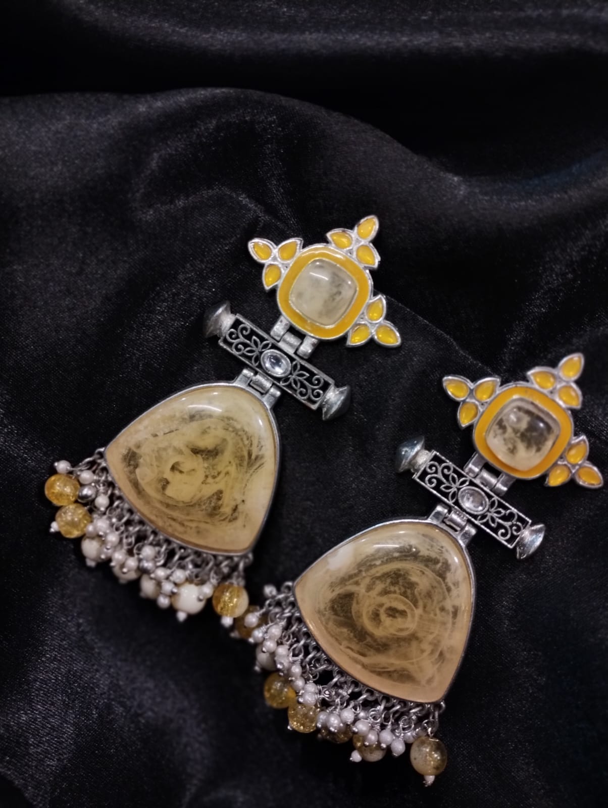 IMG-20250605-WA0095 GERMAN SILVER PASTEL YELLOW EARRINGS - Image 1