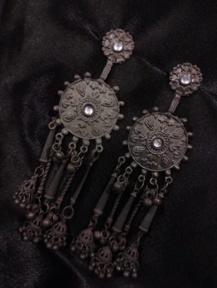 GERMAN SILVER BLACK CHANDBALI HANGING EARRING