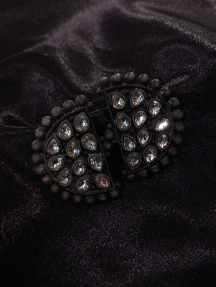 GERMAN SILVER BLACK CRESCENT EARRING