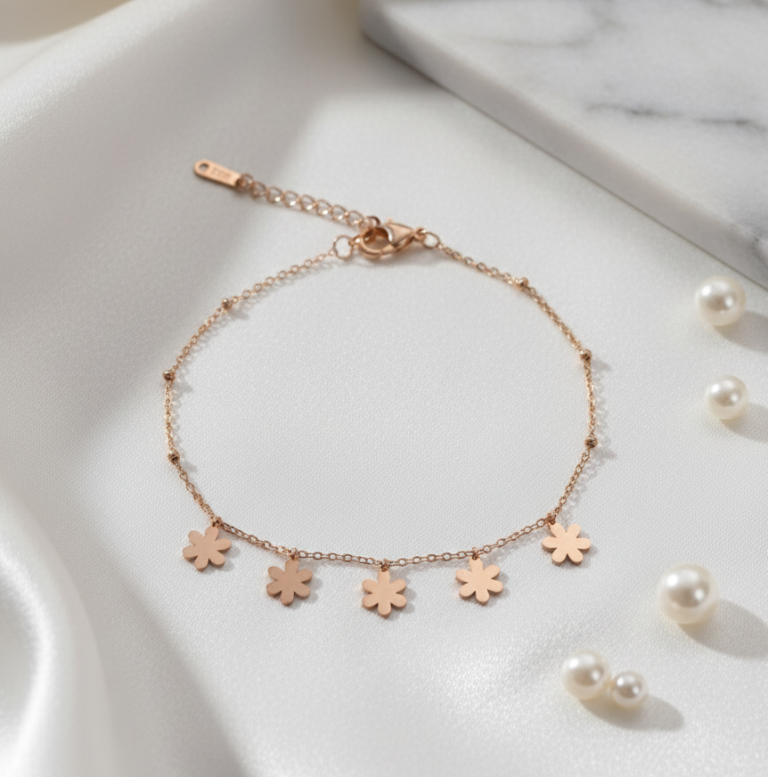 1758594292732 ANTI TARNISH FLORAL CHARM BRACELET - Image 1