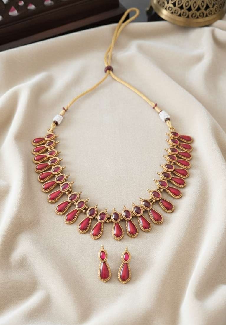Compress_20251022_115818_8820 ENAMEL RED PALAKKA NECKPIECE SET - Image 1