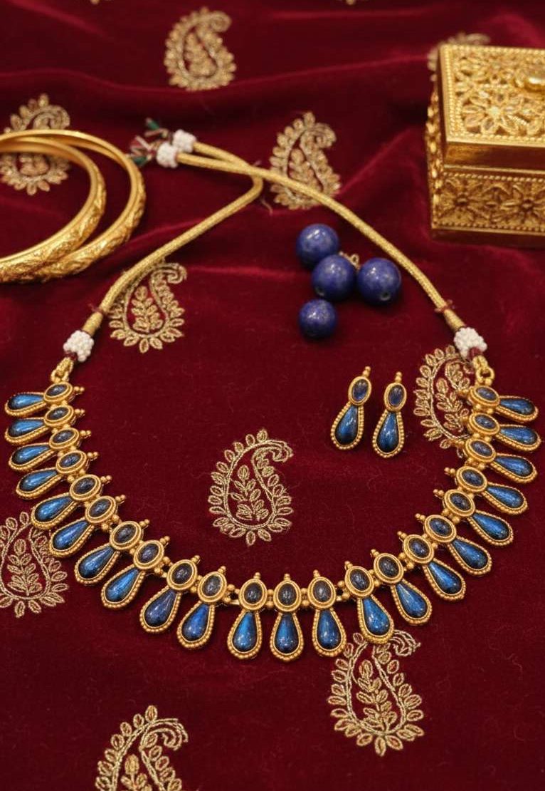 Compress_20251022_120728_8715 BLUE ENAMEL PALAKKA NECKLACE SET - Image 1
