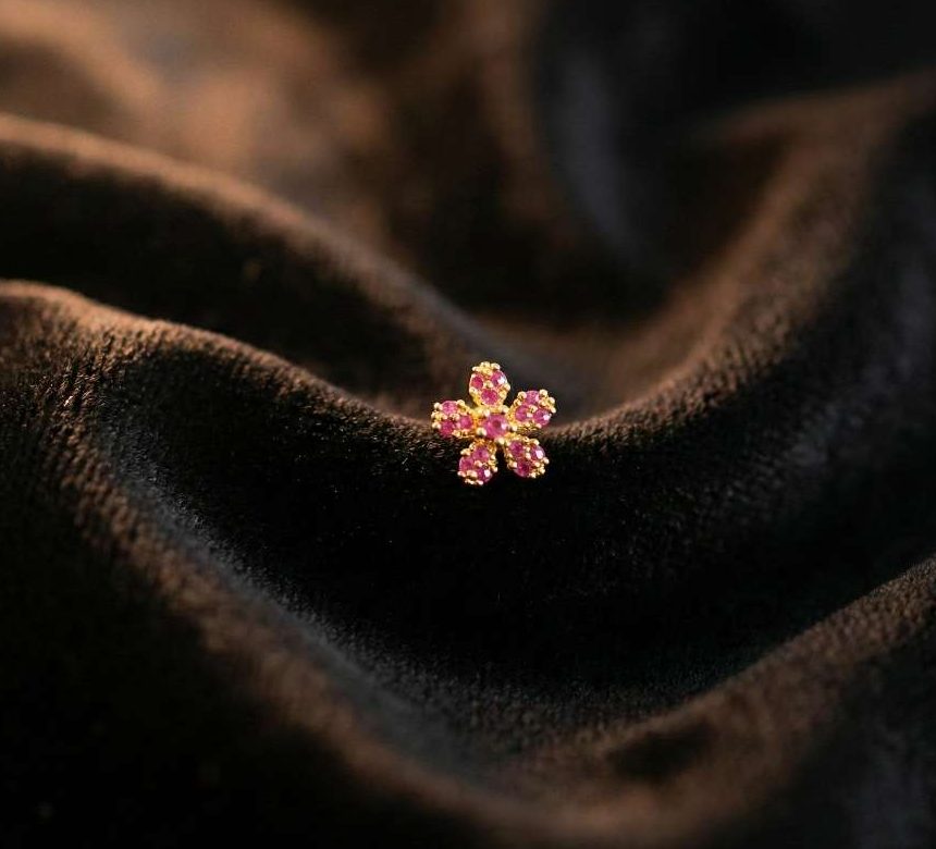 Compress_20251216_160429_9079 RUBY RED 5 PETAL DESIGNER NOSEPIN - Image 1