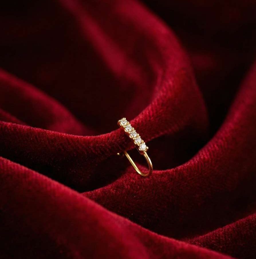 Compress_20251222_115343_3065 RING MODEL STONE NON PIERCING NOSEPINS -GOLD TONE - Image 1