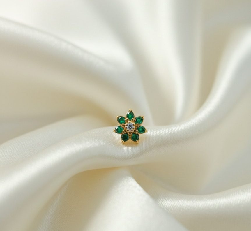 Compress_20260216_171238_8198 CUTE GREEN FLORAL DESIGNER NOSEPINS - Image 1