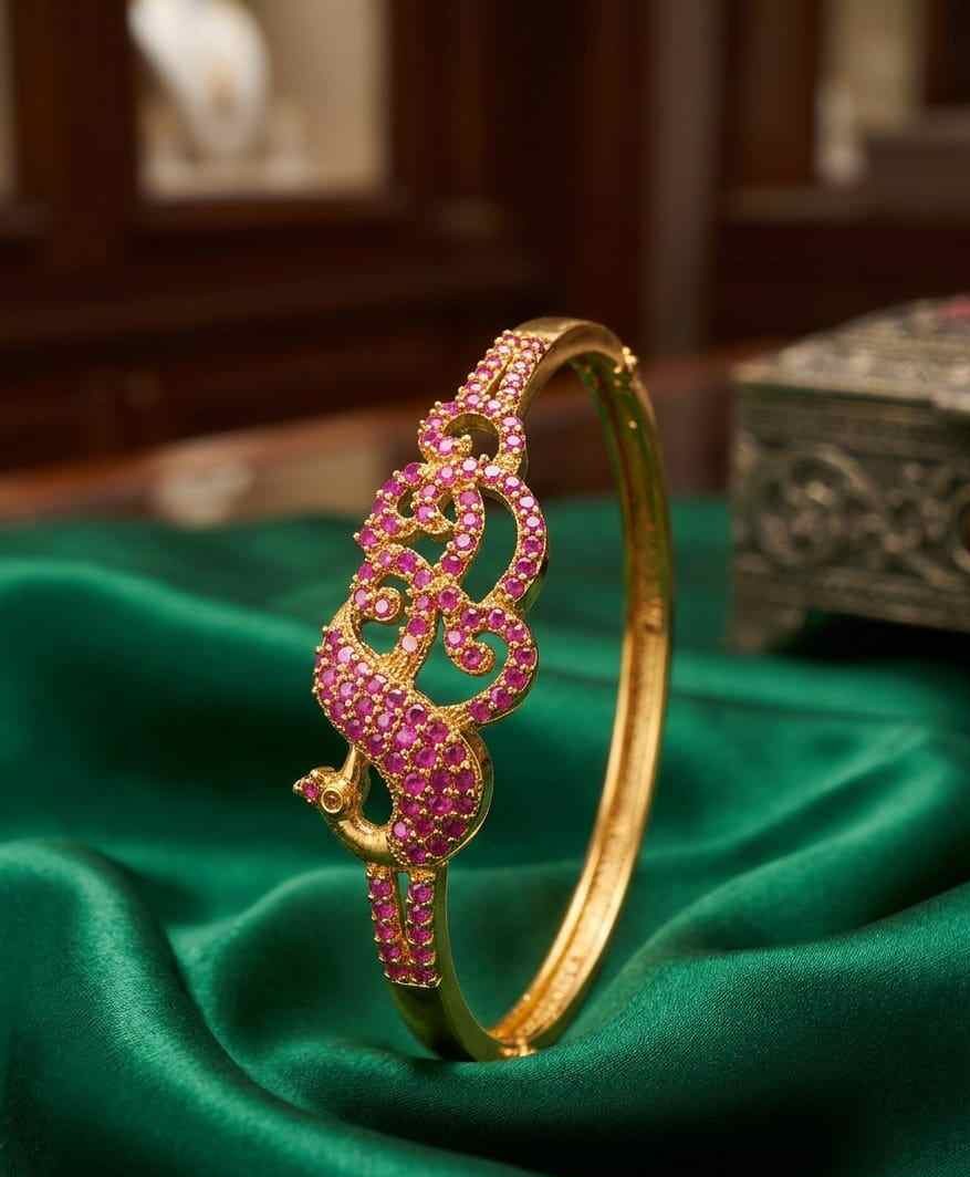 Compress_20260526_133552_2739 GOLD PLATED PEACOCK RUBY STONE ADJUSTABLE BANGLE - Image 1