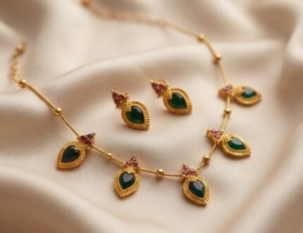 SIMPLE PALAKKA PENDENT CHAIN SET WITH EARRINGS - DESIGN 2
