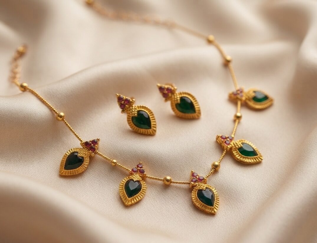 Compress_20260728_133303_3054 SIMPLE PALAKKA PENDENT CHAIN SET WITH EARRINGS - DESIGN 2 - Image 1