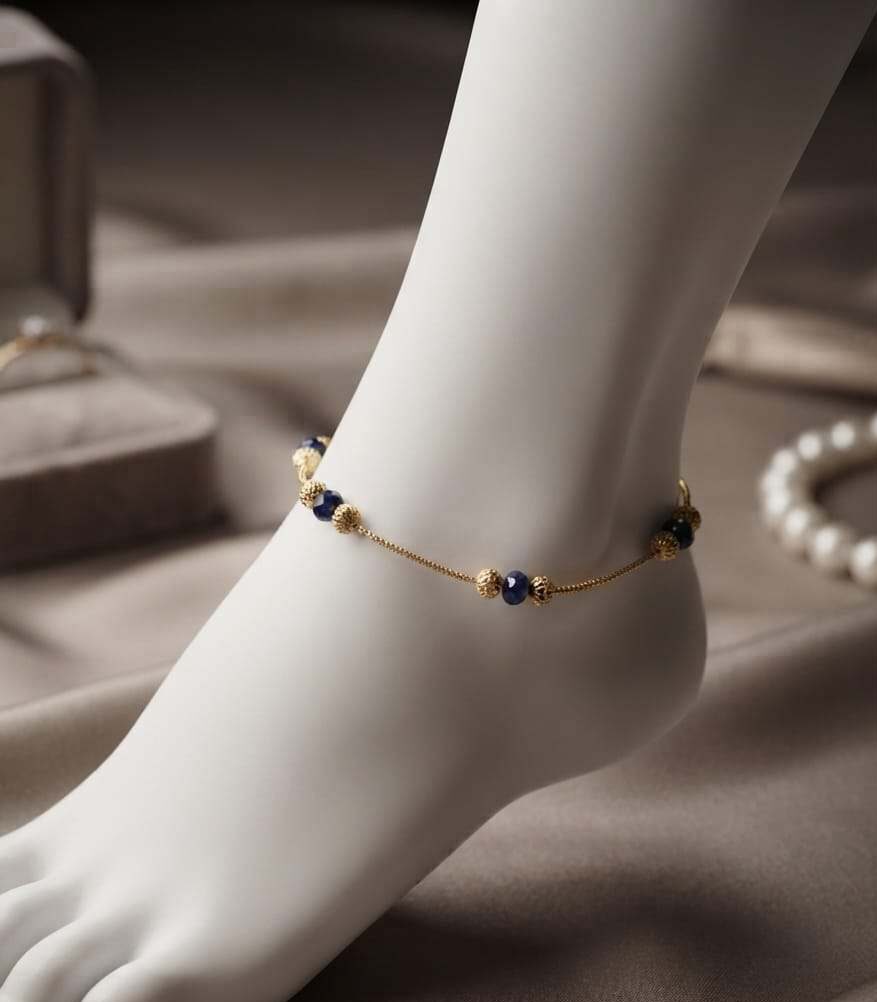 Compress_20260919_123136_6639 BLACK BEED 1 GM GOLD PLATED ANKLET - Image 1