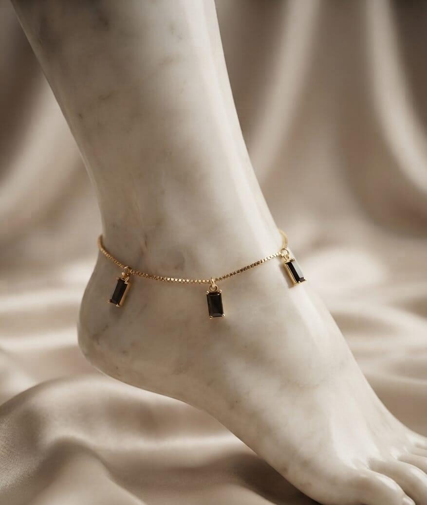 Compress_20260919_123136_6791 BLACK DRROPING CRYSTAL 1 GM GOLD PLATED ANKLET - Image 1